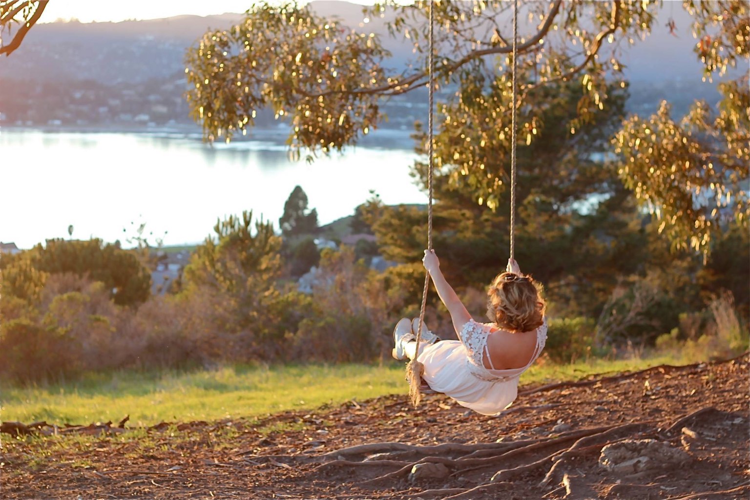 Woman on a tree swing